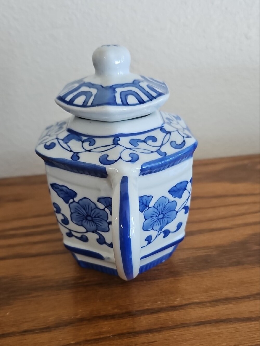 Made In China Blue and White Floral Porcelain Teapot - Tote 9 - Picture 6 of 8